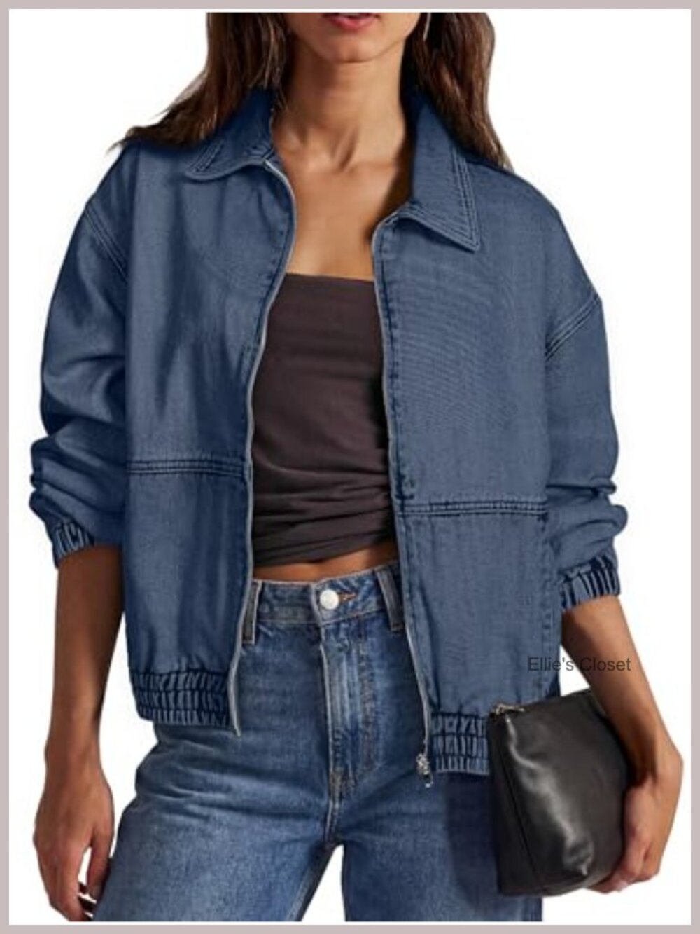 Oversized Denim Jacket Women Casual Zip Up Distressed Long Sleeve
